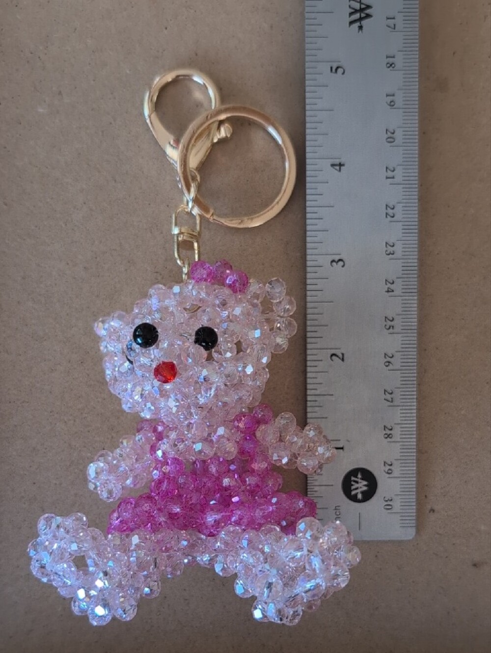Beaded Pink Teddy Bear Keychain Bag Charm - Picture 5 of 7